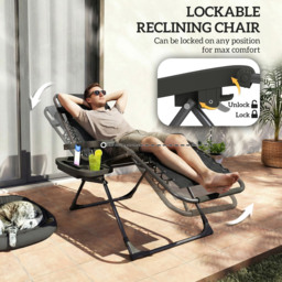 Outsunny Zero Gravity Chairs Set of 2, Folding Sunloungers Reclining Garden Chairs with Cup Holder, Headrest, Black - thumbnail 5