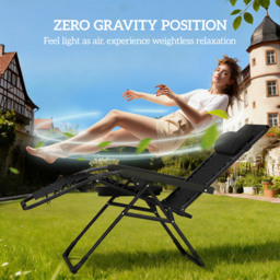 Outsunny Zero Gravity Chairs Set of 2, Folding Sunloungers Reclining Garden Chairs with Cup Holder, Headrest, Black - thumbnail 4
