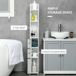 kleankin Modern Bathroom Storage Cabinet, Freestanding Tall Bathroom Cabinet with Open Shelves, for Bedroom Hallway, White - Aosom UK - thumbnail 4