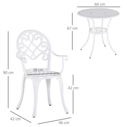 Outsunny 3PCs Garden Table Set Bistro Set Round Table and 2 Chairs for Outdoor Indoor Patio Balcony Aluminium - thumbnail 3