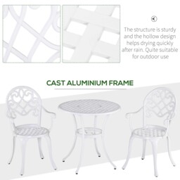 Outsunny 3PCs Garden Table Set Bistro Set Round Table and 2 Chairs for Outdoor Indoor Patio Balcony Aluminium - thumbnail 5