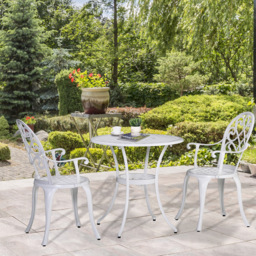 Outsunny 3PCs Garden Table Set Bistro Set Round Table and 2 Chairs for Outdoor Indoor Patio Balcony Aluminium - thumbnail 2