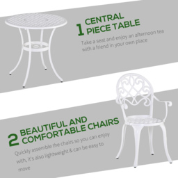Outsunny 3PCs Garden Table Set Bistro Set Round Table and 2 Chairs for Outdoor Indoor Patio Balcony Aluminium - thumbnail 4