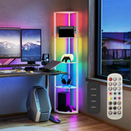 HOMCOM RGB LED Floor Lamp with Shelves, 5-Tier Dimmable Standing Lamp with Adjustable Brightness and Remote Control, Modern Corner Display Shelf Unit for Living Room Bedroom Office, White - thumbnail 8