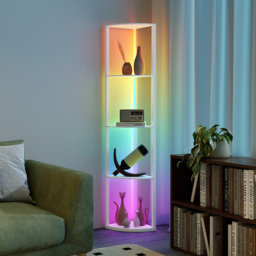 HOMCOM RGB LED Floor Lamp with Shelves, 5-Tier Dimmable Standing Lamp with Adjustable Brightness and Remote Control, Modern Corner Display Shelf Unit for Living Room Bedroom Office, White - thumbnail 9