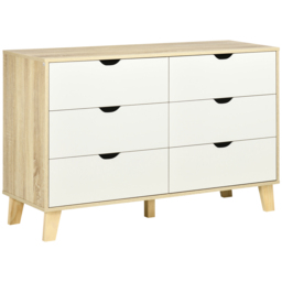 HOMCOM 6-Drawer Wide Chest, Storage Organiser Unit with Wooden Legs for Bedroom, Living Room, White and Light Oak - Aosom UK