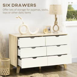 HOMCOM 6-Drawer Wide Chest, Storage Organiser Unit with Wooden Legs for Bedroom, Living Room, White and Light Oak - Aosom UK - thumbnail 5