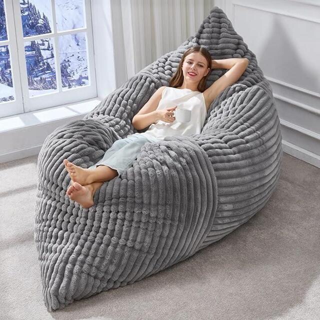 3-In-1 Convertible Bean Bag Chair with Corduroy Fabric, Memory Foam Lounger with Removable, Washable Cover, 185L x 132W cm, Light Gray - Aosom UK - image 1