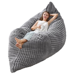 3-In-1 Convertible Bean Bag Chair with Corduroy Fabric, Memory Foam Lounger with Removable, Washable Cover, 185L x 132W cm, Light Gray - Aosom UK - thumbnail 2