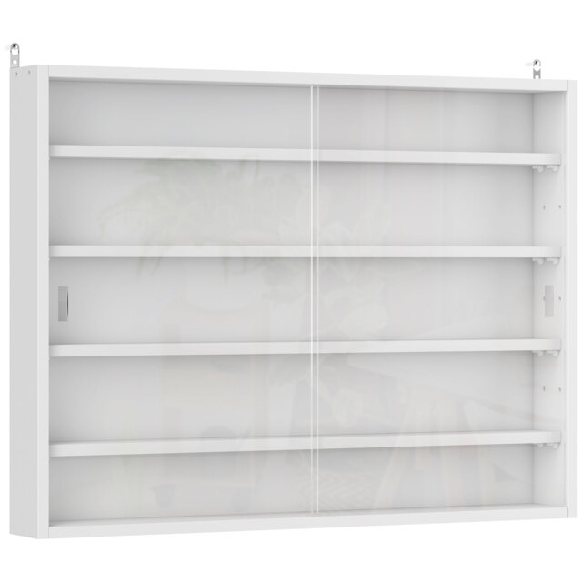 HOMCOM 5-Tier Wall Display Shelf Unit Cabinet w/ 4 Adjustable Shelves Glass Doors Home Office Ornaments 60x80cm White - Aosom UK - image 1