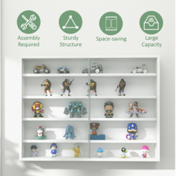 HOMCOM 5-Tier Wall Display Shelf Unit Cabinet w/ 4 Adjustable Shelves Glass Doors Home Office Ornaments 60x80cm White - Aosom UK - thumbnail 6