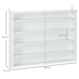 HOMCOM 5-Tier Wall Display Shelf Unit Cabinet w/ 4 Adjustable Shelves Glass Doors Home Office Ornaments 60x80cm White - Aosom UK - thumbnail 3
