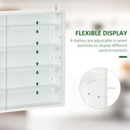 HOMCOM 5-Tier Wall Display Shelf Unit Cabinet w/ 4 Adjustable Shelves Glass Doors Home Office Ornaments 60x80cm White - Aosom UK - thumbnail 4