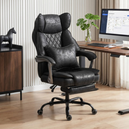 HOMCOM Executive Office Chair, Leathaire Big and Tall Office Chair 180 kg with Wide Seat, Reclining, Lumbar Support, Black - thumbnail 2