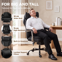 HOMCOM Executive Office Chair, Leathaire Big and Tall Office Chair 180 kg with Wide Seat, Reclining, Lumbar Support, Black - thumbnail 4
