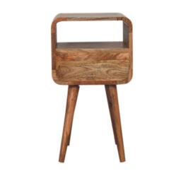 100% Solid Mango Wood Mini Bedside Table with Unique Grain, Handcrafted Desk with Drawer and Open Shelf, 30L x 30W x 55H cm, Brown - Aosom UK - thumbnail 7