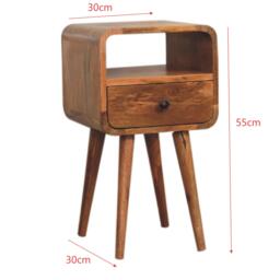 100% Solid Mango Wood Mini Bedside Table with Unique Grain, Handcrafted Desk with Drawer and Open Shelf, 30L x 30W x 55H cm, Brown - Aosom UK - thumbnail 3