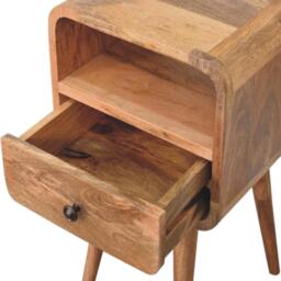 100% Solid Mango Wood Mini Bedside Table with Unique Grain, Handcrafted Desk with Drawer and Open Shelf, 30L x 30W x 55H cm, Brown - Aosom UK - thumbnail 4