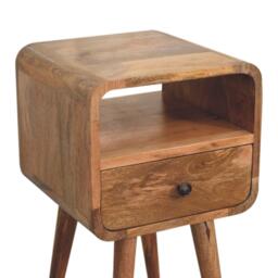 100% Solid Mango Wood Mini Bedside Table with Unique Grain, Handcrafted Desk with Drawer and Open Shelf, 30L x 30W x 55H cm, Brown - Aosom UK - thumbnail 5