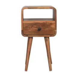 100% Solid Mango Wood Mini Bedside Table with Unique Grain, Handcrafted Desk with Drawer and Open Shelf, 30L x 30W x 55H cm, Brown - Aosom UK - thumbnail 2