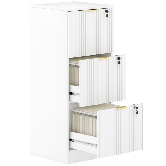 HOMCOM Filing Cabinet, Fluted Vertical File Cabinet with 3 Lockable Drawers and Hanging Rails, White - image 1