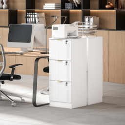 HOMCOM Filing Cabinet, Fluted Vertical File Cabinet with 3 Lockable Drawers and Hanging Rails, White - thumbnail 9