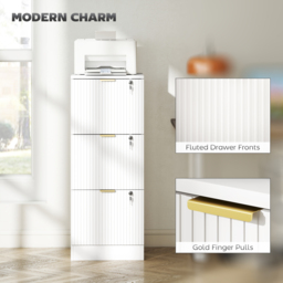 HOMCOM Filing Cabinet, Fluted Vertical File Cabinet with 3 Lockable Drawers and Hanging Rails, White - thumbnail 8