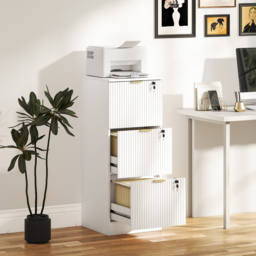 HOMCOM Filing Cabinet, Fluted Vertical File Cabinet with 3 Lockable Drawers and Hanging Rails, White - thumbnail 2