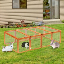 Pawhut Rabbit Hutch W/ Mesh Wire, 181Lx100Wx 48H cm-Wood - Aosom UK - thumbnail 2