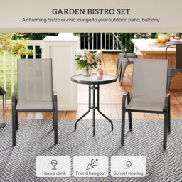 Outsunny 3 Piece Garden Furniture Set, Outdoor Patio Bistro Set with Table & 2 Chairs, Modern Design for Balcony & Garden, Light Grey - Aosom UK - thumbnail 4
