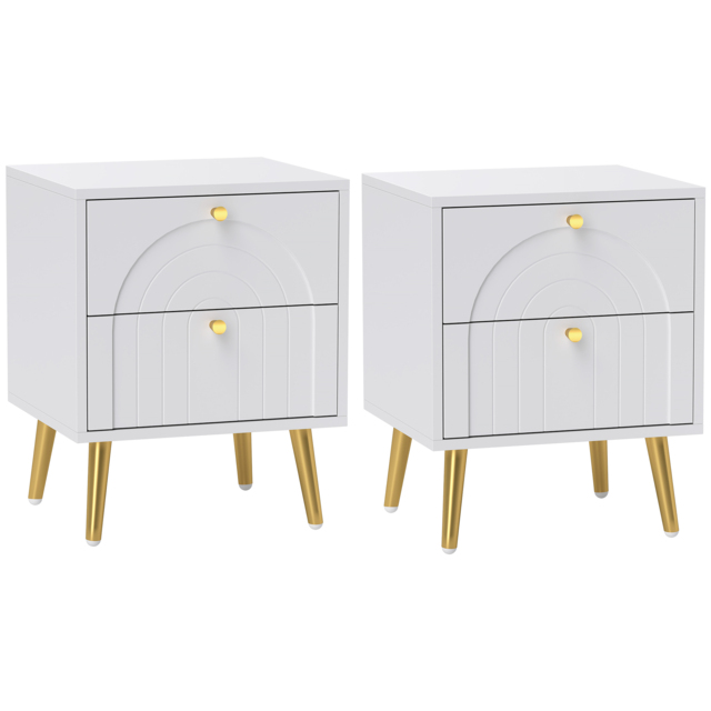 HOMCOM 2-Drawer Bedside Table Set of 2 - White - image 1