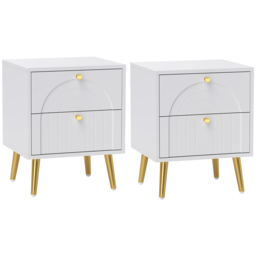HOMCOM 2-Drawer Bedside Table Set of 2 - White - thumbnail 1