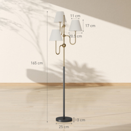 HOMCOM Floor Lamp, 165 cm Tall Standing Lamp with 3 Light and Foot Switch for Living Room, Bedroom, Bedside, Office, E27 Base Without Bulb (40W Max) - thumbnail 3