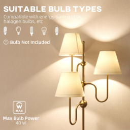 HOMCOM Floor Lamp, 165 cm Tall Standing Lamp with 3 Light and Foot Switch for Living Room, Bedroom, Bedside, Office, E27 Base Without Bulb (40W Max) - thumbnail 7