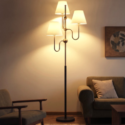 HOMCOM Floor Lamp, 165 cm Tall Standing Lamp with 3 Light and Foot Switch for Living Room, Bedroom, Bedside, Office, E27 Base Without Bulb (40W Max) - thumbnail 2