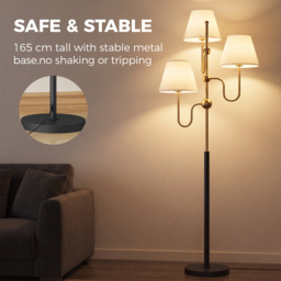 HOMCOM Floor Lamp, 165 cm Tall Standing Lamp with 3 Light and Foot Switch for Living Room, Bedroom, Bedside, Office, E27 Base Without Bulb (40W Max) - thumbnail 5
