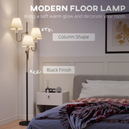HOMCOM Floor Lamp, 165 cm Tall Standing Lamp with 3 Light and Foot Switch for Living Room, Bedroom, Bedside, Office, E27 Base Without Bulb (40W Max) - thumbnail 4