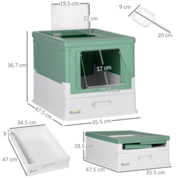 PawHut Enclosed Cat Litter Box with Scoop, Front Entry & Top Exit, Spacious Portable Pet Toilet, 47.5 x 35.5 x 36.7 cm, Green - Aosom UK - thumbnail 3