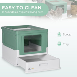 PawHut Enclosed Cat Litter Box with Scoop, Front Entry & Top Exit, Spacious Portable Pet Toilet, 47.5 x 35.5 x 36.7 cm, Green - Aosom UK - thumbnail 4