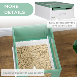 PawHut Enclosed Cat Litter Box with Scoop, Front Entry & Top Exit, Spacious Portable Pet Toilet, 47.5 x 35.5 x 36.7 cm, Green - Aosom UK - thumbnail 7