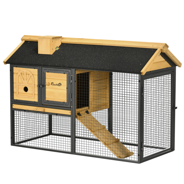 PawHut Rabbit Hutch Outdoor Bunny Cage with Run, Removable Tray, Ramp, Small Animal House, 120 x 55.5 x 80 cm - image 1