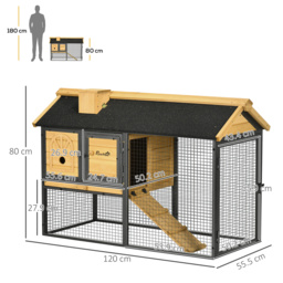 PawHut Rabbit Hutch Outdoor Bunny Cage with Run, Removable Tray, Ramp, Small Animal House, 120 x 55.5 x 80 cm - thumbnail 3