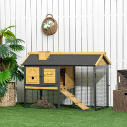 PawHut Rabbit Hutch Outdoor Bunny Cage with Run, Removable Tray, Ramp, Small Animal House, 120 x 55.5 x 80 cm - thumbnail 2