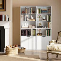HOMCOM 2 Door 4 Shelves Tall Bookcase Modern Storage Cupboard Display Unit for Living Room Study Bedroom Home Office Furniture White - Aosom UK - thumbnail 8
