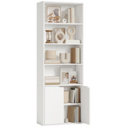 HOMCOM 2 Door 4 Shelves Tall Bookcase Modern Storage Cupboard Display Unit for Living Room Study Bedroom Home Office Furniture White - Aosom UK - thumbnail 1