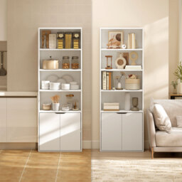 HOMCOM 2 Door 4 Shelves Tall Bookcase Modern Storage Cupboard Display Unit for Living Room Study Bedroom Home Office Furniture White - Aosom UK - thumbnail 7