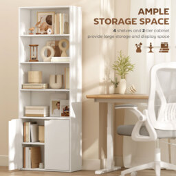 HOMCOM 2 Door 4 Shelves Tall Bookcase Modern Storage Cupboard Display Unit for Living Room Study Bedroom Home Office Furniture White - Aosom UK - thumbnail 4