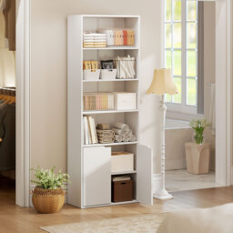 HOMCOM 2 Door 4 Shelves Tall Bookcase Modern Storage Cupboard Display Unit for Living Room Study Bedroom Home Office Furniture White - Aosom UK - thumbnail 9
