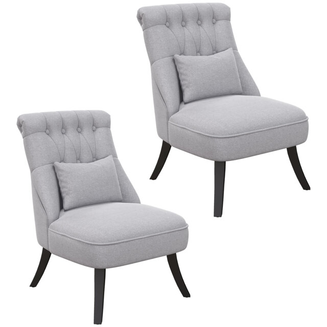 HOMCOM Fabric Single Sofa Dining Chair Tub Chair Upholstered W/ Pillow Solid Wood Leg Home Living Room Furniture Set of 2 Grey - Aosom UK - image 1