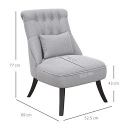 HOMCOM Fabric Single Sofa Dining Chair Tub Chair Upholstered W/ Pillow Solid Wood Leg Home Living Room Furniture Set of 2 Grey - Aosom UK - thumbnail 3